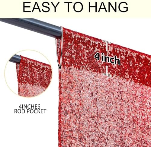 2×8FT-2PCS Red Sequin Backdrop Curtains Panels, Photography Backdrop Glitter Curtains Fabric Background for Christmas Wedding Party Decor - Image 5