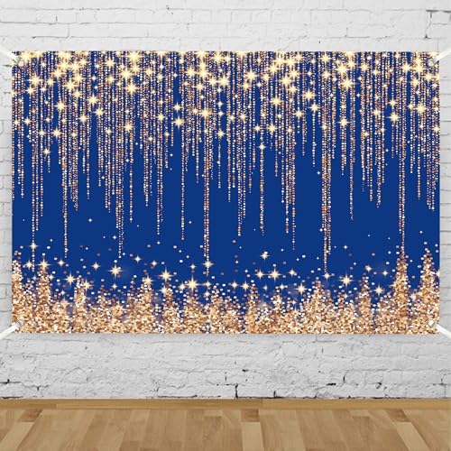 Gold Blue Glitter Wall Backdrop 8x6 FT Golden Spots Backdrops for Photoshoot Girls Birthday Photography Background for Wedding Baby Shower Party Decorations Banners Photo Studio Props by Unknown