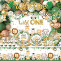 Wild Birthday Decorations,Safari Birthday Decorations 277Pcs Wild Plates and Napkin Sets Banner Backdrop Tablecloth Cake Topper Balloon Garland for Jungle 1st birthday Decorations by Unknown