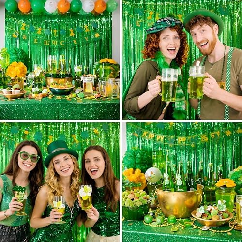Green Foil Fringe Curtain Backdrop 3 Pack, 3.2 x 8.2 FT Party Decorations - Image 5