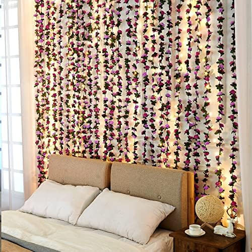 5 Pcs 41Ft Flower Garland with Lights, Purple Floral Garland Rose Vines - Image 6