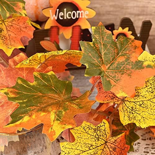 DearHouse 2 Pack Fall Garland Maple Leaf, 5.9Ft/Piece Hanging Vine Garland Artificial Autumn Foliage Garland Thanksgiving Decor for Home Wedding Fireplace Party Christmas (Light Green) - Image 7