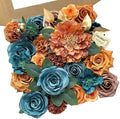 FACINOC Roses Artificial Flowers Teal Orange Bouquet Fall Fake Flower Combo by FACINOC