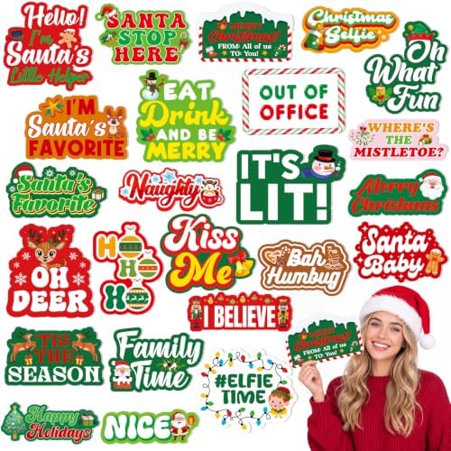 Beeveer 24 Pcs Christmas Photo Booth Props Red and Green Xmas Props Signs by Beeveer