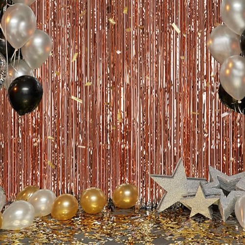 DECOCKRAT 2 Pack Foil Fringe Backdrop - Rose Gold Shiny Tinsel Curtains for Party Decoration/Photo Booth Props - 3.3x6.6 FT Metallic Foil Backdrop for Birthday, Wedding, Graduation, Christmas. - Image 6