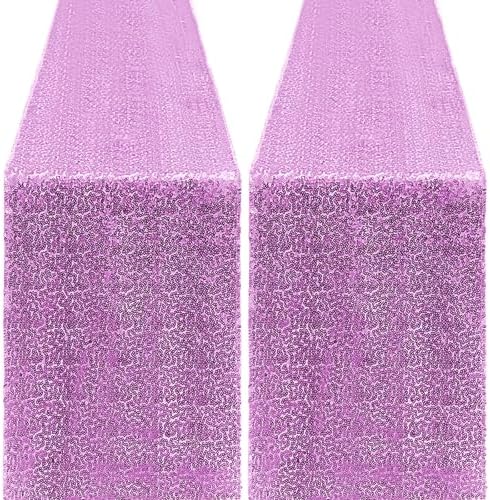 2 Packs 12 x 72 inches Sequin Table Runner, Lavender Glitter Table Runner for Birthday Party Supplies Wedding Engagement Baby Shower Holiday Celebration Event Decorations by Yblut