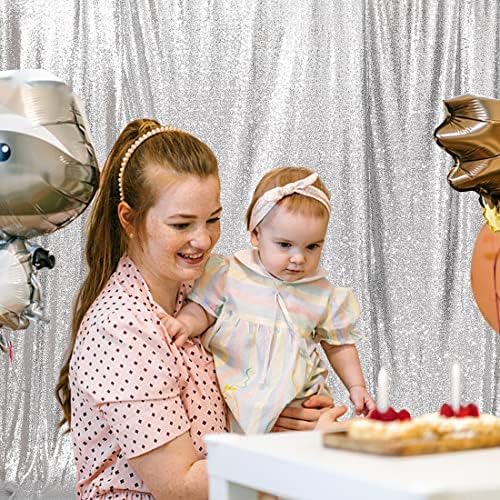 Poise3EHome Silver Sequin Backdrop, 20Ft x 10Ft Glitter Photography Background Curtains for Party Baby Shower Wedding Birthday Christmas Thanksgiving Halloween Decoration - Image 5