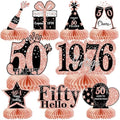 9Pcs 50th Birthday Decorations Honeycomb Centerpieces for Women, Rose Gold Pink Happy 50th Birthday Centerpieces Tables Toppers Party Decorations Supplies, Vintage 1976 Aged Table Sign Decor by MOORAY