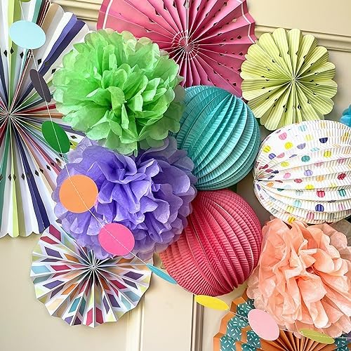 PapaKit Premium Paper Decoration Set - Pom Pom, Honeycomb and Accordion Lantern (Festive Colors) Birthday Party Baby Shower Bride to Be Engagement Wedding Events - Image 5