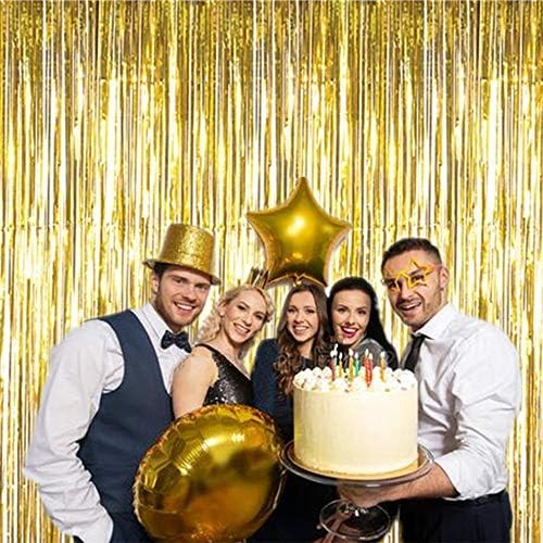 2 Pcs 3.2ft x 8.2ft Shiny Gold Metallic Tinsel Foil Fringe Curtains Photo Booth Backdrop for Birthday Wedding Holiday Celebration Bachelorette Party Decorations - Image 4