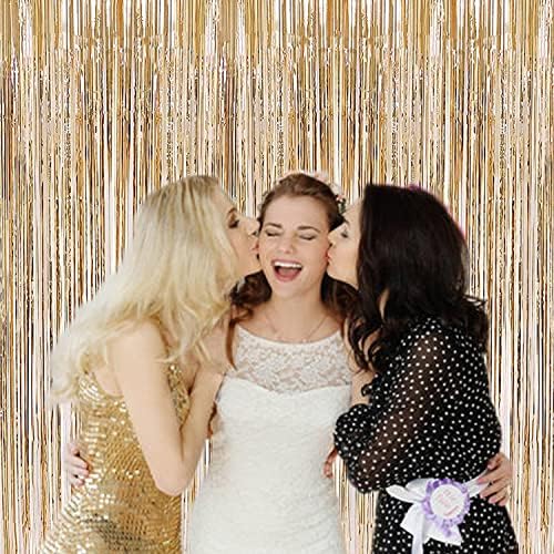 2 Pcs 3.2ft x 8.2ft Champagne Gold Metallic Tinsel Foil Fringe Curtains Photo Booth Backdrop for Baby Shower Birthday Wedding Holiday Celebration Bachelorette Party Decorations - Image 4