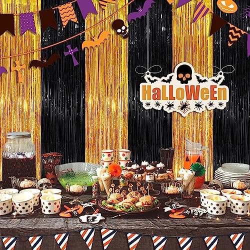 Black Gold Party Decorations, 2 Pack Tinsel Backdrop Foil Fringe Curtains - Image 3
