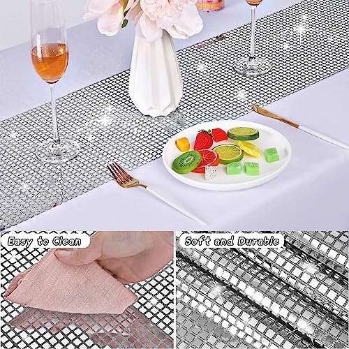 durony Mirror Disco Party Table Runner, 11 x 108 Inch, Silver - Image 3