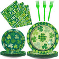 Wiooffen 96 Pcs St. Patrick’s Day Tableware Set Lucky Green Shamrock Plates Irish Festival Party Plates St. Patrick’s Day Plates and Napkins Paper Plates Napkins Forks for 24 Guests by Wiooffen