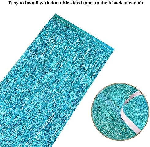 4 Pack Teal Aqua Blue Wavy Foil Fringe Curtains Party Decorations - 3.3 ft x 6.6 ft Sparkle Streamer Tinsel Curtain Party Photo Backdrops for Birthday Party Christmas Graduation Decoration - Image 5