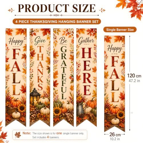 Thanksgiving Decorations - 4 PCS Vertical Fall Harvest Hanging Banners - Image 3