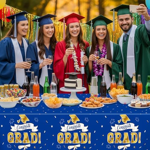2Pack 2026 Graduation Decorations, 108" X 54" Graduation Tablecloth, Bluegold Disposable Table Cover for Grad Party Favors Supplies, Rectangle Plastic Tablecover for Class 2026 Congrats Grad for Kids - Image 6