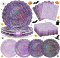 Iridescent Purple Plates and Napkins Set for Birthday Wedding,40 Guests by CENLBJ