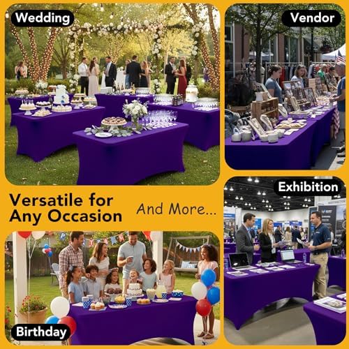 6-Pack Premium Purple Spandex Tablecloths for 8ft Rectangle Tables - Image 5