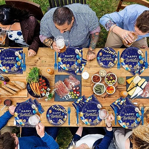 gisgfim 50 Guests Blue and Gold Birthday Plates and Napkins Party Supplies Navy Blue Party Tableware Set Blue Birthday Decorations Favors for Men Women Baby Shower 200 PCS - Image 6