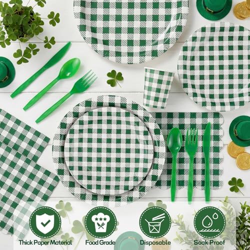 175 Pcs Green Gingham Party Supplies Set For 25 Guests - Image 4
