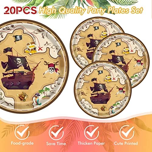 41 Pieces Pirate Party Tableware Set Pirate Birthday Party Decorations Includes Treasure Map Plates Nautical Napkins and Plastic Island Treasure Tablecloth for Treasure Theme Birthday Party Decoration - Image 3