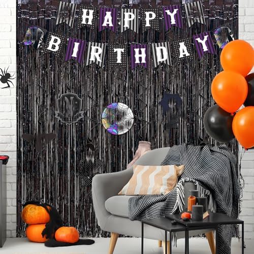 Black Tinsel Curtain Party Backdrop - 3.2ft x 8.2ft - Pack of 2 - Image 3