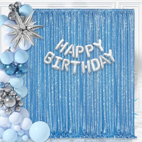 Baby Blue Sequin Backdrop Curtain 8ft x 8ft Sequin Glitter Background - Image 3