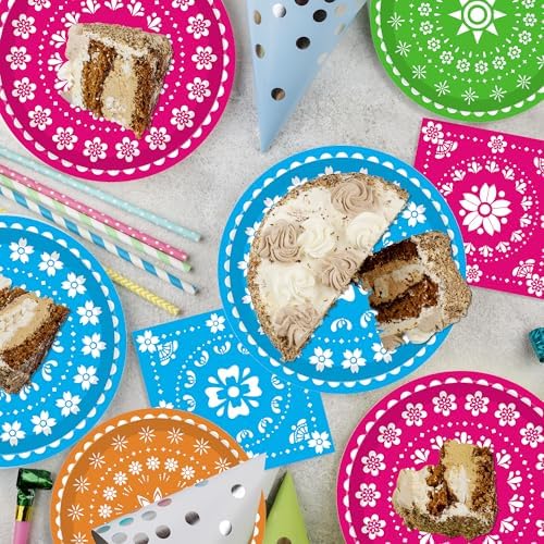 120PCS Mexican Fiesta Plates and Napkins Party Supplies, Cinco De Mayo Party Decorations Tableware Set for Mexico Taco Carnival Colorful Carnival Birthday Pinata Platters Dance Party Serves 20 - Image 5