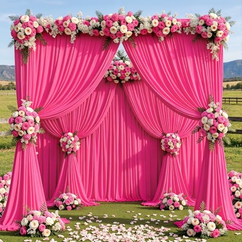 50x10ft Hot Pink Backdrop Curtain Panels for Parties - Wrinkle Free Polyester Photo Curtain Backdrop Wedding Back Drop Fabric Drapes for Party Decorations Background for Photography by WishCare