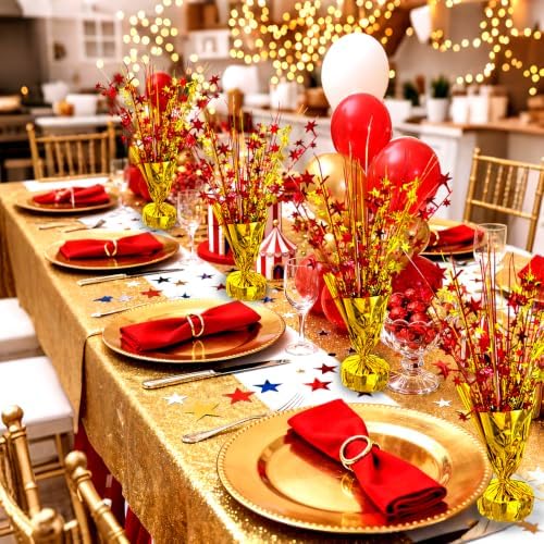 6 Pack Metallic Foil Spray Table Centerpiece Decoration Star Brust Glitter Table Topper Decor for Birthday Circus Casino Graduation Christmas New Year's Eve Party Supplies Red Gold - Image 6