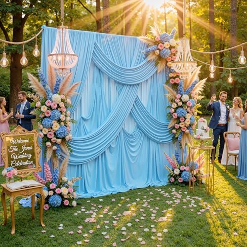 20ft x 10ft Baby Blue Backdrop Curtains for Parties, 4 Panels 5×10ft Soft Silky Polyester Photo Backdrop Drapes for Weddings Birthday Party Photography Baby Shower Home Decorations - Image 4