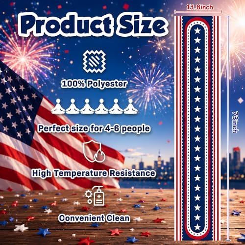 OHOME 4th of July Decorations - Patriotic USA Stars Table Runner for Home | Memorial Day Decorations - Fourth of July Accessories Decor Party Supplies Indoor Outdoor - 250 Anniversary USA Merchandise - Image 2