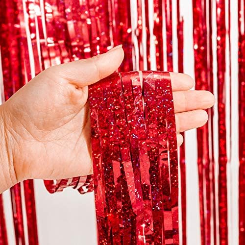 GREATRIL Red Fringe Curtains Party Streamers Backdrop Foil Tinsel Curtain Decoration for Stranger Theme Party Christmas Valentines Day Party 2 Pack - Image 4