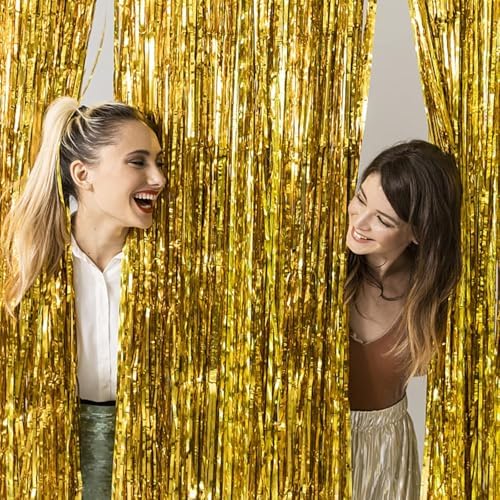 2 Pack Gold Backdrop Birthday Decorations Foil Curtain Backdrop Gold Streamers Dance Party Decorations Photo Booth Props for Bachelorette Decorations Christmas Halloween New Years Eve Party Supplies - Image 6