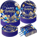 gisgfim 50 Guests Blue and Gold Birthday Plates and Napkins Party Supplies Navy Blue Party Tableware Set Blue Birthday Decorations Favors for Men Women Baby Shower 200 PCS by gisgfim