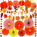 Supla 40 Pack Fall Party Decorations Set – Includes Autumn Hanging Paper Fans Pom Poms Fall Maple Leaves Party Swirls Streamers Fall Banner Backdrop Garland String for Thanksgiving Wedding Birthday by SUPLA