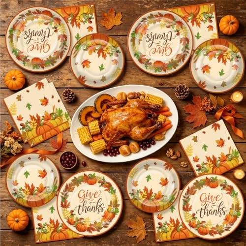 72PCS Thanksgiving Plates and Napkins, Pumpkin Maple Leaf Party Supplies - Image 5