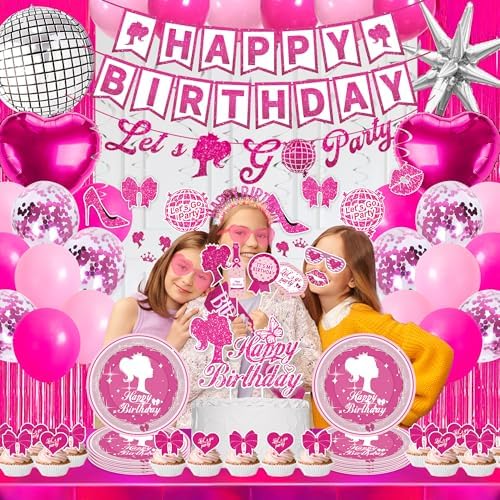 99-Piece Hot Pink Birthday Party Decorations for Women - Image 7