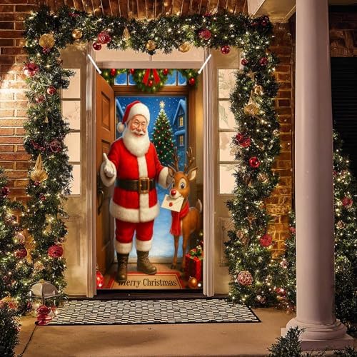 BlissYard Door Cover Santa Reindeer 35x71 Inch Polyester - Image 5
