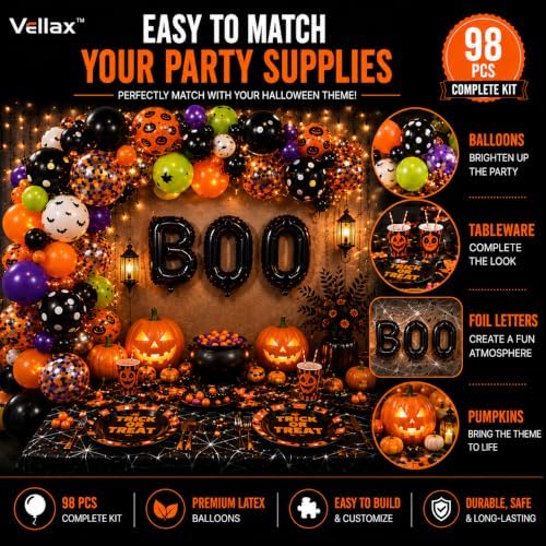 Vellax Halloween Balloon Garland Kit, 98 Pcs with BOO, Bat & Pumpkin - Image 5