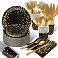 AIRE Black Gold Paper Plates Set, 175PCS Disposable Tableware for 25 by AIRE