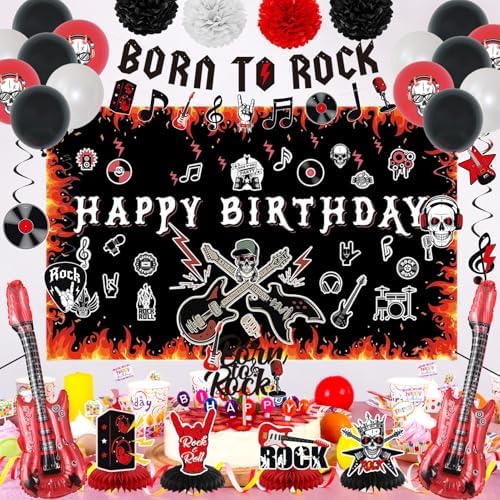 Crenics Rock and Roll Birthday Party Decorations, Happy Birthday Backdrop - Image 5