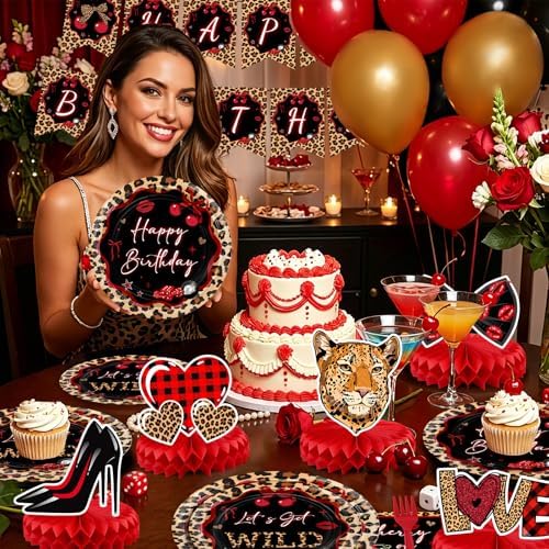 Cheetah Cherry Birthday Decorations Leopard Party Supplies Serve 24 - Image 4