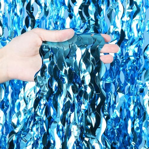 Wavy Blue Streamers Party Backdrop - 3.2ft X 6.5ft - 2 Packs - Image 3