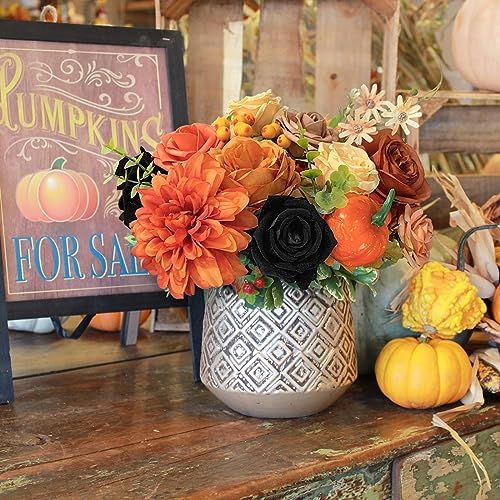 FACINOC Roses Artificial Flowers Fall Orange Black Bouquet Combo for Autumn - Image 6