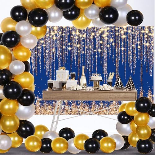 Gold Blue Glitter Wall Backdrop 7x5 FT Golden Spots Backdrops for Photoshoot Girls Birthday Photography Background for Wedding Baby Shower Party Decorations Banners Photo Studio Props - Image 4