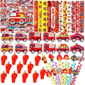 Fire Truck Party Favors Set - 110 Pcs with Firefighter Stickers, Slap Bracelets, Drinking Straws & More for Firefighter Themed Birthday Party by CHSLtmxq