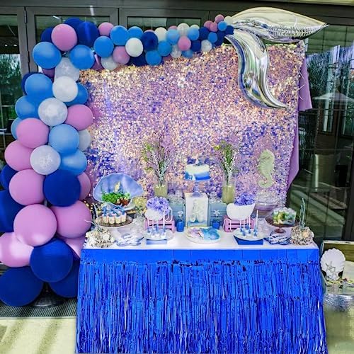 6 PCS Blue Metallic Foil Fringe Tinsel Table Skirts 9 Feet x 29.5 Inch - Image 5