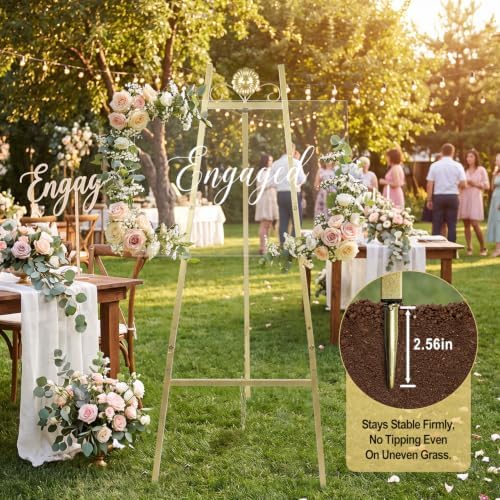 Gold Wedding Sign Stand 43.5Inch Easel Display Stand with Ground Stakes - Image 2